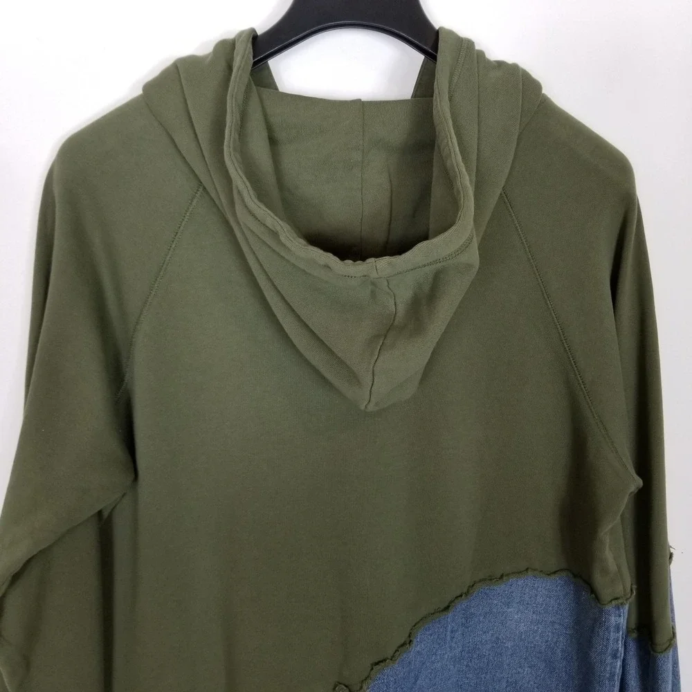 Lucky Sartorius Men Green Denim Patchwork Full Zip Hooded Jacket Sz XL‎ Pockets